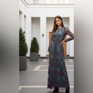 Long Sleeve Green and Purple Dress